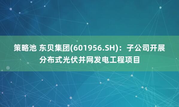 策略池 东贝集团(601956.SH)：子公司开展分布式光伏并网发电工程项目
